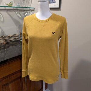 American Eagle Outfitters Thermal Shirt Men Large Long Sleeve Waffle Knit Yellow